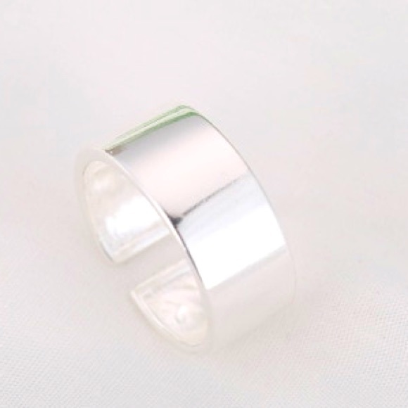 Simple wide sterling silver cuff ring, adjustable - Picture 3 of 5